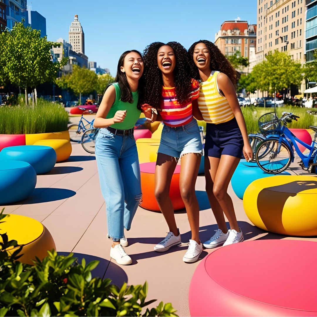 Mobilier urbain inclusif, coloré, arrondi et pensé pour les femmes
