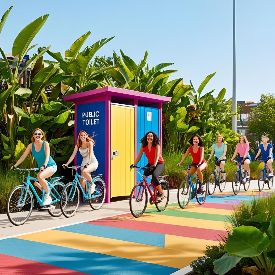 Espaces publics pensés pour les femmes : toilettes propres, pistes cyclables colorées et bien éclairées la nuit
