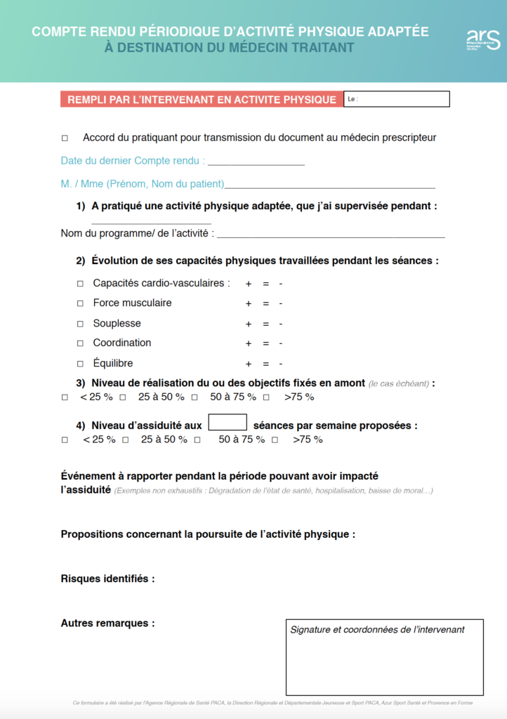 Compte Rendu Périodique D'activité Physique Adaptée | Azur Sport Santé