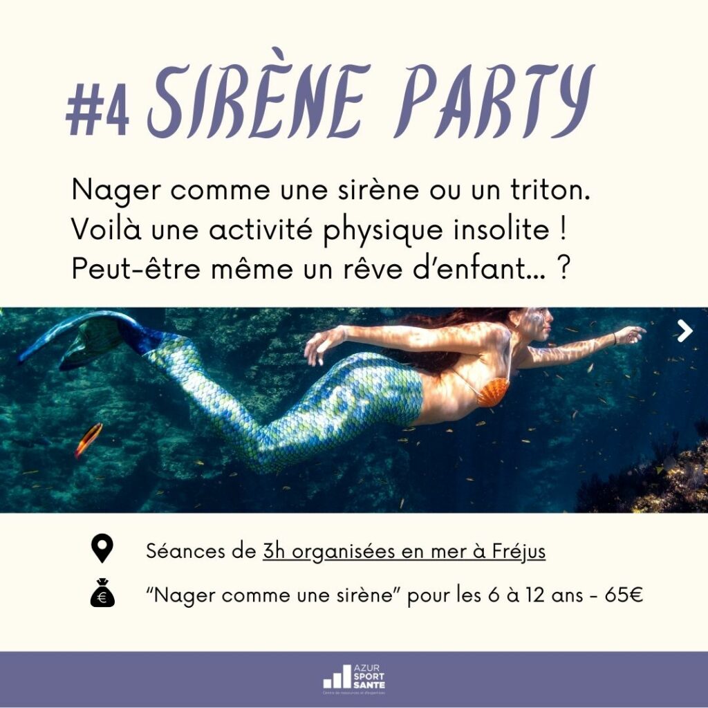 Sirène Party, une activité physique qui consiste à nager équipé d'une tenue palmée de sirène.